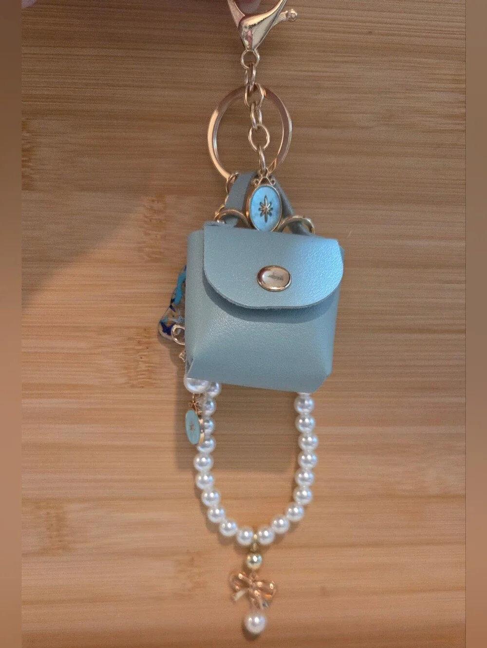 One-of-a-Kind Soft Blue Mini Bag Charm Resin Flip Flop Keychain 🩴